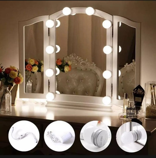 Dimmable LED Vanity Mirror Lights Kit β 10 LED Hollywood Style Bulbs for Makeup Dressing Table & Bathroom Mirror