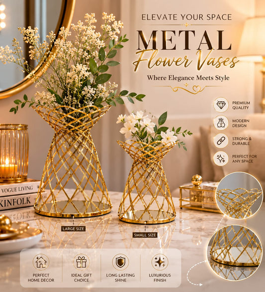 Luxury Decorative Table Vase | Modern Metal Flower Vase for Home & Office DΓ©cor | Without Flowers 15x15x18cm