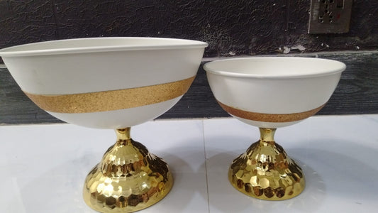 Luxury Metal Decorative Bowl White & Gold Finish | Size 25x25x25cm