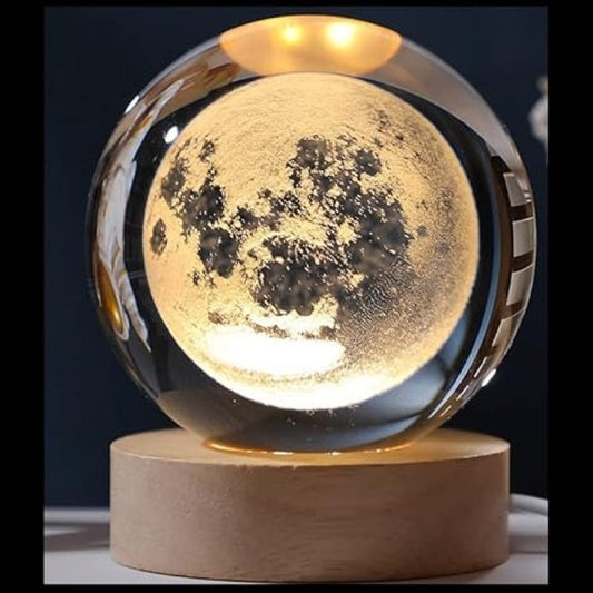 1 Pc USB LED Galaxy Crystal Ball Lamp | 3D Planet Moon Night Light | Bedroom & Party Home Decor | Kids Birthday Gift (Moon Shape Only)