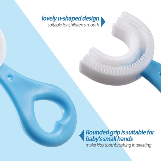 (Without Box)1 PC - 360 Degree U-Shaped Baby Toothbrush Children Child Toothbrush Teethers Baby Brush Silicone Kids Teeth Oral Care Cleaning (random color)
