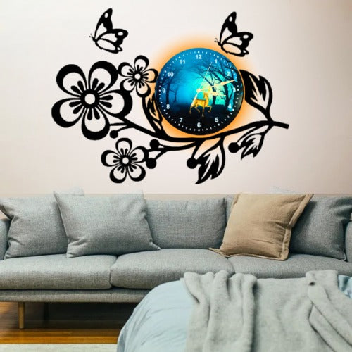 3D Wooden Flower Clock With Esthetic Dial Wall Clock | Best Quality Wall Clock For Home Decor | Home Decor Clock 25 inch - With Light