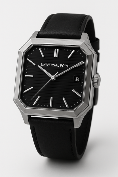 Universal Point UP 1988 – Square Dial Leather Strap Watch | Stainless Steel Case | Water Resistant 3 ATM (With Box)