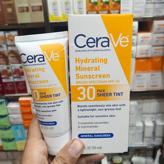 CeraVe Hydrating Mineral Sunscreen SPF 50 | Broad Spectrum UV Protection with Hyaluronic Acid & Ceramides – 50ml