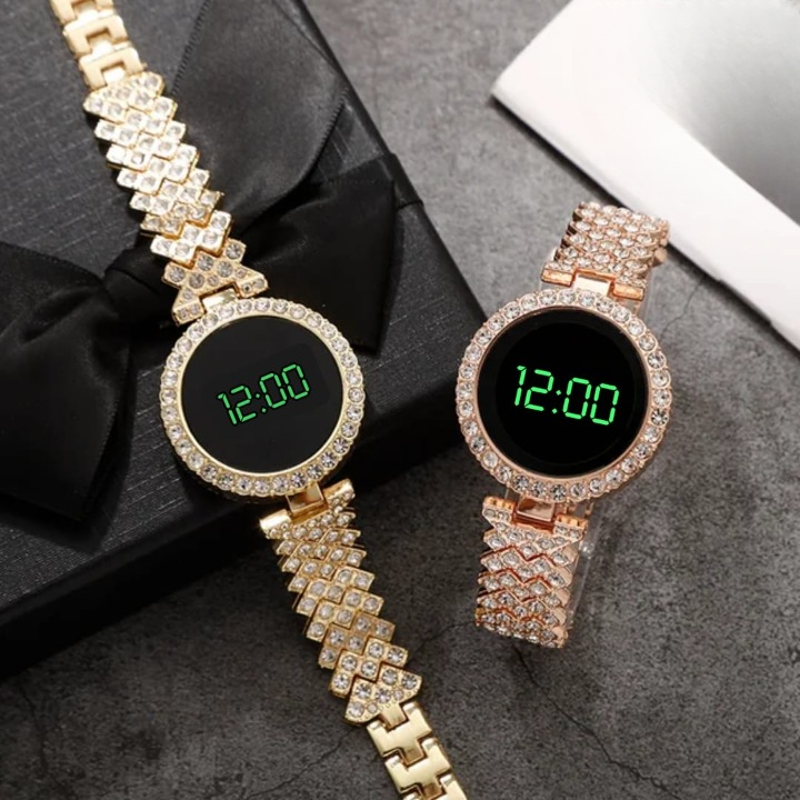 Ladies Round Dial Digital Watch Elegant Design Clear Display Comfortable Strap Easy To Use Reliable Performance Perfect For Daily Wear - Black