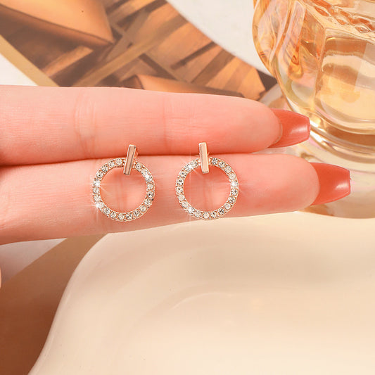 ZVT-168 Circle Zircon Korean Earrings-Golden
