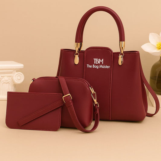 3 Pieces Ladies Handbag Elegant Design Premium Quality Smooth Finish Easy Carry - Black