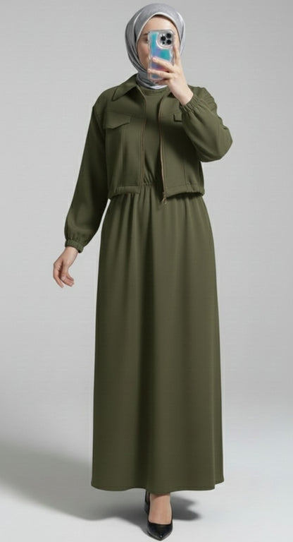Stylish 2 Piece Set Long Frock Maxi Dress With Matching Zipper Jacket Premium Quality