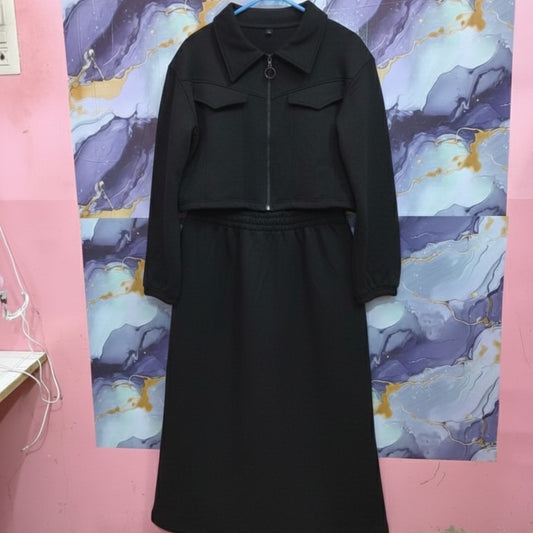 Stylish 2 Piece Set Long Frock Maxi Dress With Matching Zipper Jacket Premium Quality