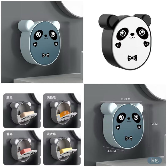 Wall Mounted Cute Panda Soap Dish Holder – Punch-Free Plastic Soap Box Rack for Bathroom & Kitchen Storage (Random color)