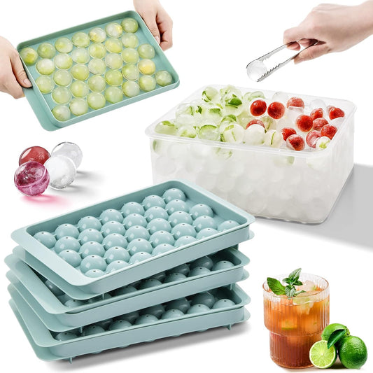 Round Ice Cube Tray & Sphere Ice Ball Maker Mold with Container – Circle Mini Ice Sphere Storage Bin & Chilling Set