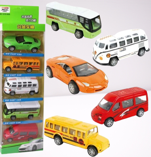 5-Piece Die Cast Metal Car and Bus Set – 1:64 Scale City Vehicle Collection for Kids – Pull Back & Release – Durable Metal & Plastic Construction – Educational Toy for Ages 3+